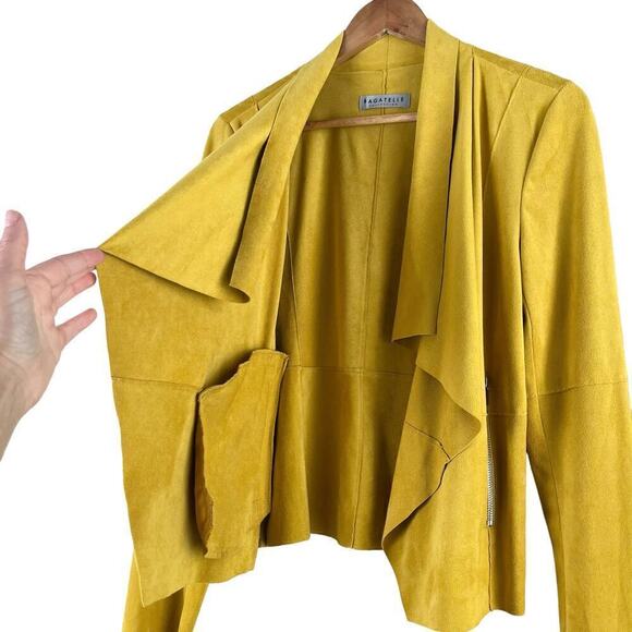 Bagatelle Faux Suede Drape Moto Jacket Blazer Open Front Yellow,‎ Size Small - Picture 11 of 15
